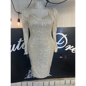 Glamorous Sequin Puff Sleeve‎ Sweetheart Neckline Bodycon Party Dress Small